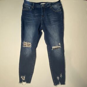 Kancan Jeans Womens 18 Blue Distressed Cheetah Leopard Patches